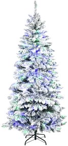 HOMCOM Árvore de Natal 210 cm com 250 Luzes LED Árvore de Natal Nevada com 829 Ramos e Base Dobrável Ø112x210 cm Verde