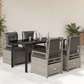 vidaXL 5 pcs conjunto de jantar p/ jardim c/ almofadões cinzento claro