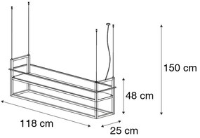 LED Lâmpada suspensa inteligente preta com rack grande de 4 luzes incl. Wifi G95 - Cage Rack Industrial