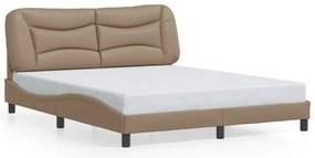 Estrutura cama c/ luzes LED 160x200 couro artificial cappuccino