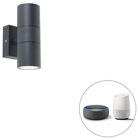 LED Candeeiro de parede exterior inteligente cinzento escuro IP44 com 2 GU10 Wifi - Duo Moderno