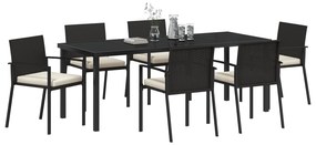 Conjunto de Jantar 7 Peças Jardim Preto Rattan PE