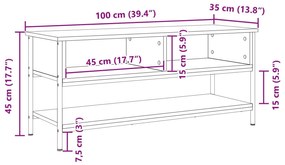 Cabide de TV vidaXL Preto Carvalho 100x35x45 cm Madeira de Engenharia