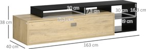 Móvel para televisão para ecrãs até 65 polegadas, com prateleira removível 163 x 40 x 38 cm preto e natural