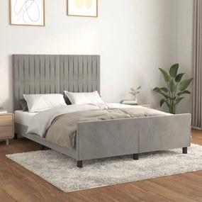 Estrutura de cama c/ cabeceira 140x190 cm veludo cinzento-claro