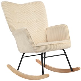 HOMCOM Cadeira de Balanço Vintage Trilhos Curvos Acolchoamento Espesso Madeira de Faia e Aço Bege | Aosom Portugal