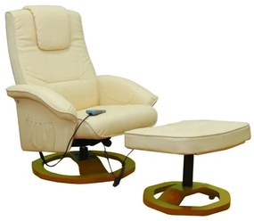 vidaXL Cadeira massagens c/ apoio pés couro artificial creme