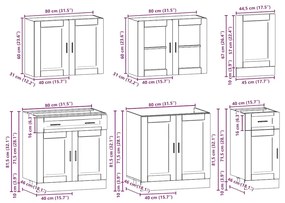 7 peças armário de cozinha conjunto Kalmar carvalho fumado