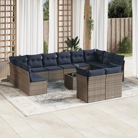 vidaXL 13 pcs conjunto sofás p/ jardim c/ almofadões vime PE cinzento