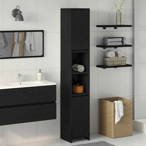 Armário de Banheiro vidaXL Preto Carvalho 30x30x183,5 cm Madeira engen