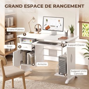 Secretária para computador, 100 x 52 x 75 cm, prateleira deslizante para teclado, gavetas e suporte para unidade central, branca