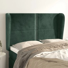 Cabeceira cama c/ abas veludo 147x23x118/128 cm verde-escuro