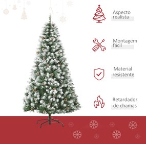 HOMCOM Árvore de Natal Artificial 180cm com 800 Ramos e 61 Pinhas Folhas de PVC com Efeito de Neve Base Dobrável e Suporte Metálico para Interiores Verde