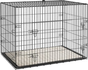 PawHut Gaiola Dobrável para Cães com Almofada, Portas e Tabuleiro Removível, 90 x 57,5 x 62 cm, Preto e Bege | Aosom Portugal
