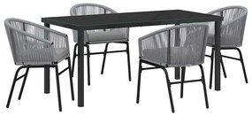 Conjunto de jantar de jardim com 5 peças em rattan e poliéster cinza.