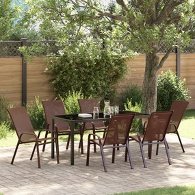 Conjunto de Jantar Jardim vidaXL de 7 Peças Castanho Textilene e Aço