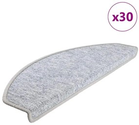 vidaXL Tapetes de escada 30 pcs 65x24x4 cm cinzento-claro