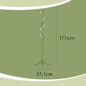 Cabide de madeira maciça, 8 ganchos 51,1 x 44,3 x 177 cm preto