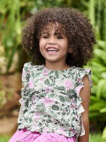 Blusa com plastrão em gaze estampada, para menina verde-salva