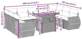 10 pcs conjunto de sofás p/ jardim com almofadões vime PE bege