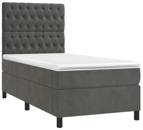 Cama box spring c/ colchão/LED 90x200 cm veludo cinzento-escuro