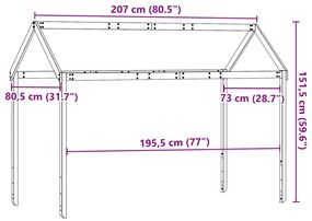 Telhado de cama infantil 207x80,5x151,5 cm pinho maciço branco