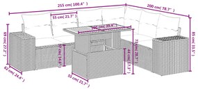7 pcs conjunto sofás p/ jardim c/ almofadões vime PE cinzento