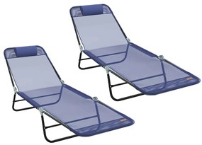 Espreguiçadeiras Dobráveis 2 pcs com Apoio de Cabeça Azul Textilene