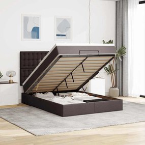 Estrutura cama otomana colchão 140x190cm tecido castanho escuro