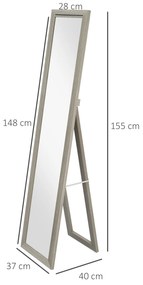 Espelho de Pé 37x155 cm Espelho de Corpo Inteiro Espelho de Parede Retangular com Estrutura de Madeira Cinzento