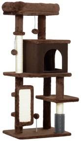 PawHut Arranhador para Gatos Grande Altura 104 cm com Plataformas Postes com Escova Bolas Suspensas e Almofadas para Arranhar Marrom | Aosom Portugal