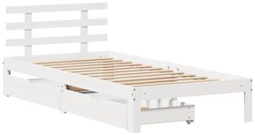 Estrutura de cama com gavetas 75x190 cm pinho maciço branco