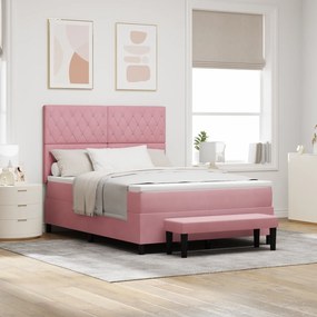 vidaXL Cama Box com Colchão &amp; Banco Rosa 140x190 cm Veludo