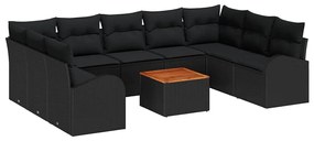 Conjunto de Sofá de Jardim com 10 Peças e Almofadas Pretas