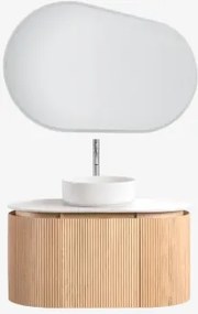 Conjunto De Móvel De Casa De Banho Suspenso 90x50 Cm Em Madeira Carsone Madeira Natural & Sem Unidade Auxiliar & Cerâmica Redonda Branca - Sklum