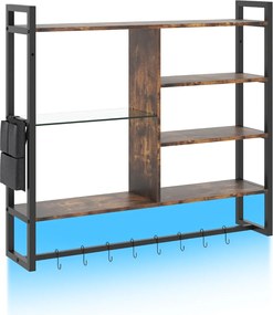 Prateleira suspensa 107 x 24 x 96 cm com luzes LED, controlo remoto via app, 6 níveis, 8 ganchos em S e bolso lateral para cozinha, bar ou casa – Cast