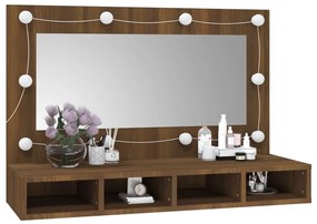 Armário espelhado com LED 90x31,5x62 cm carvalho castanho