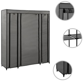 Roupeiro c/ compartimentos e varões 150x45x176 cm tecido cinza