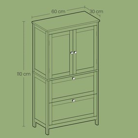 Armário para casa de banho de 30 x 60 x 110 cm branco