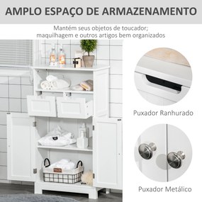 Armário de Casa de Banho com 2 Portas Prateleira Ajustável 2 Gavetas e Compartimento Aberto Móvel Auxiliar de Armazenamento para Sala de Estar Cozinha