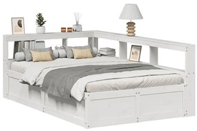 vidaXL Cama com estante sem colchão 120x200 cm pinho maciço branco
