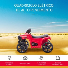 Moto 4 Elétrica para Crianças acima de 18 Meses Quadriciclo Infantil a Bateria 6V Faróis Buzina Velocidade -3km/h Avanço e Recuo 65x40x43cm Vermelho