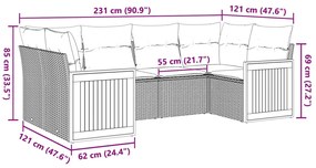 6 pcs conjunto sofás de jardim c/ almofadões vime PE preto