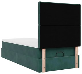 Estrutura de cama otomana vidaXL com colchões verde escuro Veludo