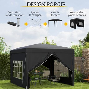 Tenda de recepção 3 x 3 m dobrável tipo barnum pop-up, com 4 paredes removíveis + saco de transporte preto