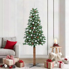 vidaXL Árvore de Natal Slim com 300 LEDs com suporte Verde 210 cm