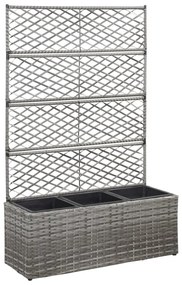 vidaXL Floreira com treliça e 3 vasos 83x30x130 cm vime PE cinzento