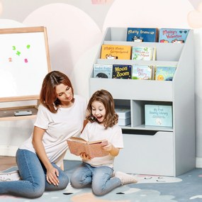 Estante de Brinquedos com 3 Compartimentos 2 Prateleiras e Gaveta Móvel com 4 Rodas Estante para Livros Infantil para Dormitório Infantil Sala de