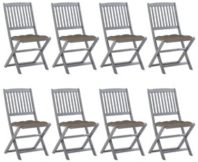 Cadeiras de exterior dobráveis 8pcs c/ almofadões acácia maciça