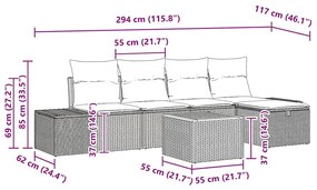 Conjunto de Sofá de Jardim de 6 Peças com Almofadas Rattan Preto